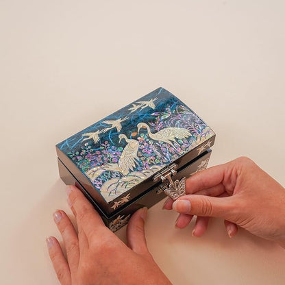 Mother of Pearl Small Jewelry Ring Box - Gifts for best friends women, Thank you gifts, mom birthday gifts, Friendship Women Gifts Trinkets Keepsake Treasure box (Blue_Crane)