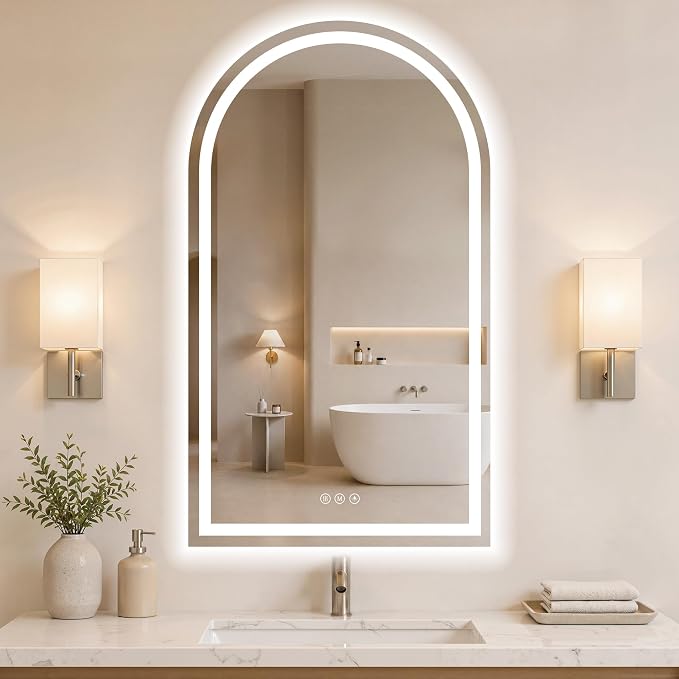 Arched LED Bathroom Mirror with Lights 24"x48", Anti-Fog,LED Mirrors with Light, Anti-Fog, Dimmable, 3 Color, Shatterproof, Touch Sensor