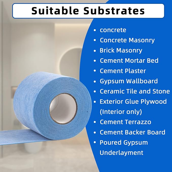 Shower Waterproofing Membrane Roll, 5 in x 100 Ft, 42 Sq Ft | Blue HDPE roll for shower membrane seams, corners and wall-to-floor joints; bonds with thin-set mortar for a secure install
