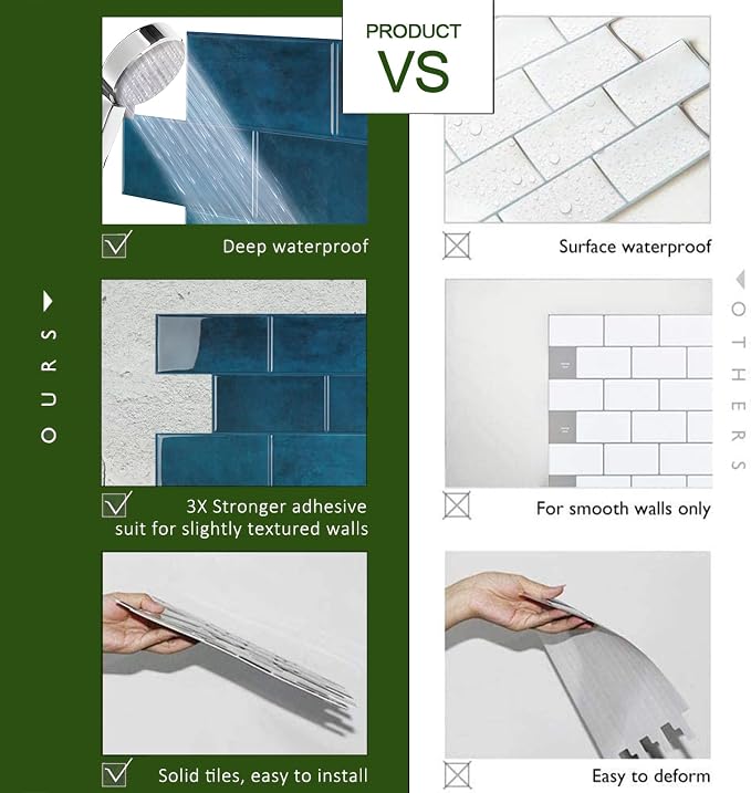 STICKGOO 10-Sheet Subway Tile Peel and Stick Backsplash, Self Adhesive Vinyl Wall Tiles, Stick on Backsplash for Kitchen and Bathroom(Thicker Design)