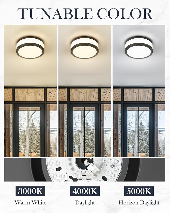 12 Inch Black LED Flush Mount Ceiling Light, Modern 18W Dimmable Semi Flush Mount Round Ceiling Light for Bedroom, Kitchen, Hallway, Bathroom, 5CCT, LMS-054CL-BKS
