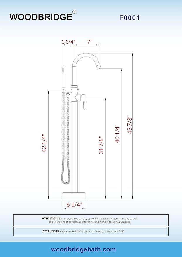 Woodbridge F0001BNRD Contemporary Single Handle Floor Mount Freestanding Tub Filler Faucet with Hand Shower in Brushed Nickel Finish