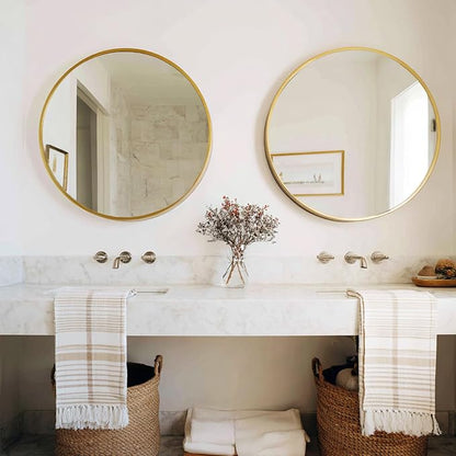 Gold Round Mirror 26 inch, 2 Pack Wall Mirror, Brushed Metal Frame | High Definition Mirror, Rust-resistant, Suitable for Bedroom, Entryway, Living Room, Hallway, Wall Décor