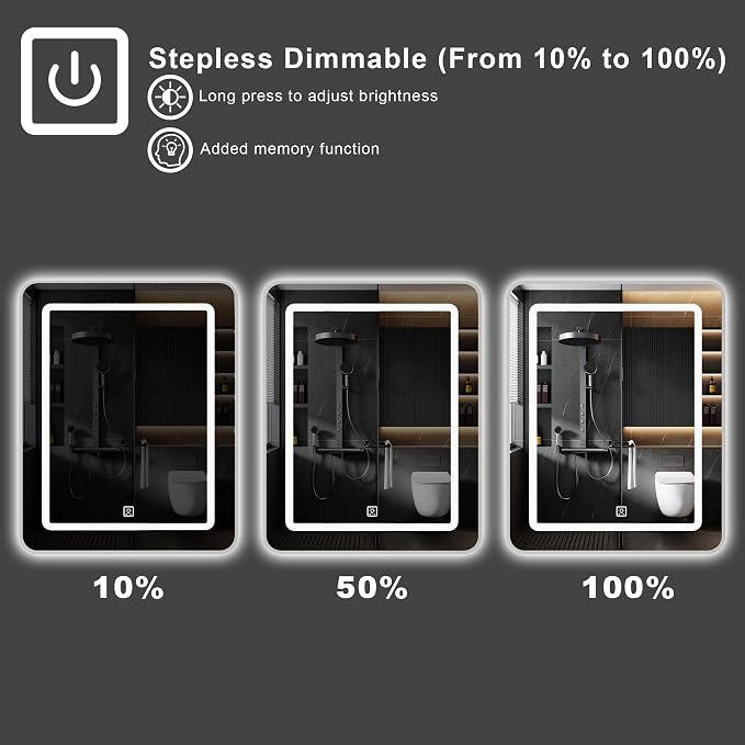24 x 30 Inch LED Medicine Cabinet with Mirror, Recessed or Surface Mount, Soft Close Hinges, Adjustable Shelves, Silver