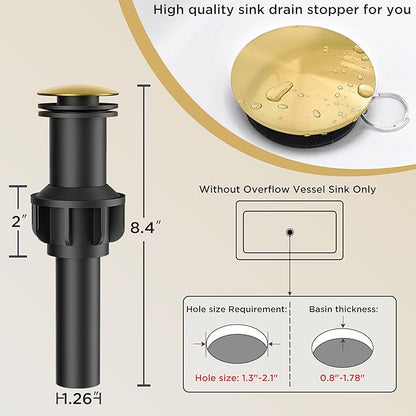 Forious Vessel Bathroom Sink Faucets 1 Hole Brushed Gold, Tall Waterfall Bathroom Faucet Single Handle with Pop Up Drain and Supply Lines for Bowel Sink, Deck Mount