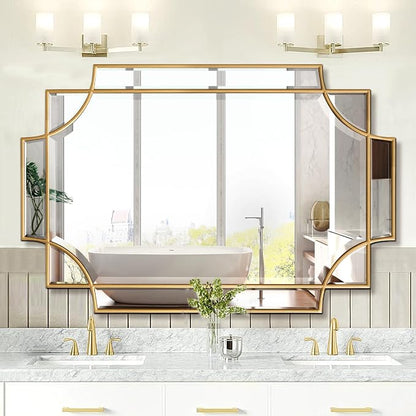 Gold Mirror for Wall, 32"x48" Large Decorative Mirrors for Wall Decor, Polished Bevelled Full Length Long Mirror for Living Room, Bathroom, Bedroom, Entryway
