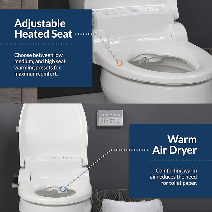 Bio Bidet Bliss BB1000 Electric Bidet Toilet Seat, Warm Water with Air Dryer, Heated Seat with Slow Close Lid, Remote Control, Elongated White