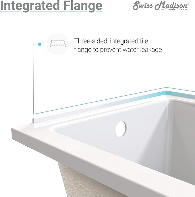 Swiss Madison Voltaire 54" x 30" Acrylic Glossy White, Alcove, Integral Left-Hand Drain, Bathtub