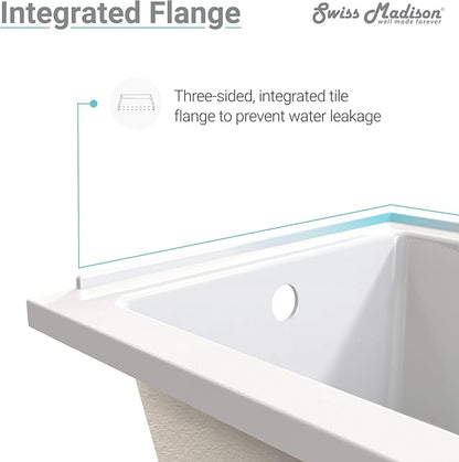 Swiss Madison Voltaire 54" x 30" Acrylic Glossy White, Alcove, Integral Left-Hand Drain, Bathtub