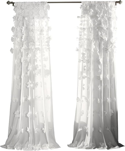 Lush Decor Riley Light Filtering Window Curtain Panel, Single 54" W x 120" L, White - Cute White Curtains for Bedroom - Bow Decor - Coquette Curtains for Windows