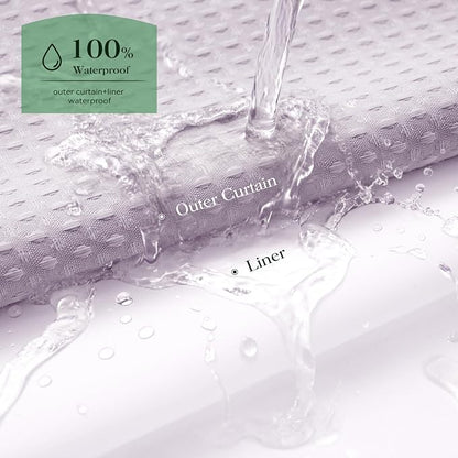 Lavender Hook Free Waffle Shower Curtain & Snap Fabric Liner,72x81 | Less Time to install, 3 in 1 Fabric Shower Curtain and Liner Set with Magnets, Long, Shower Curtains for Bathroom