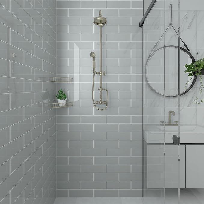 Grey Glass Subway Tile, Glass for Bathroom Kitchen Shower Backsplash Wall, 4 x 12 Inches, 4 Sq.Ft.