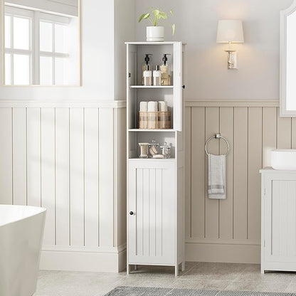 Tall Bathroom Storage Cabinet with 2 Doors, 67"H Narrow Storage Cabinet with Adjustable Shelves& Anti-Tip Design, Reversible Door Installation, Easy Assembly, 11.8 x 15.7 x 66.9 Inches, White