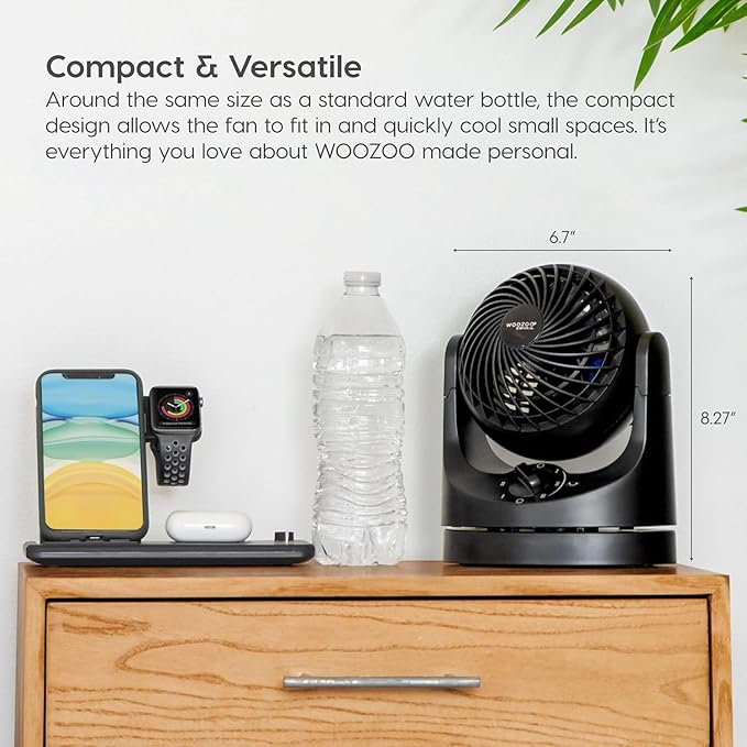 IRIS USA WOOZOO Desk Fan, Oscillating Table Air Circulator, 3 Speeds, 32ft Max Air Distance, 112° Adjustable Tilt, 27.5db Quiet Motor, Small Fan for Bedroom, Office, Dorm, Black