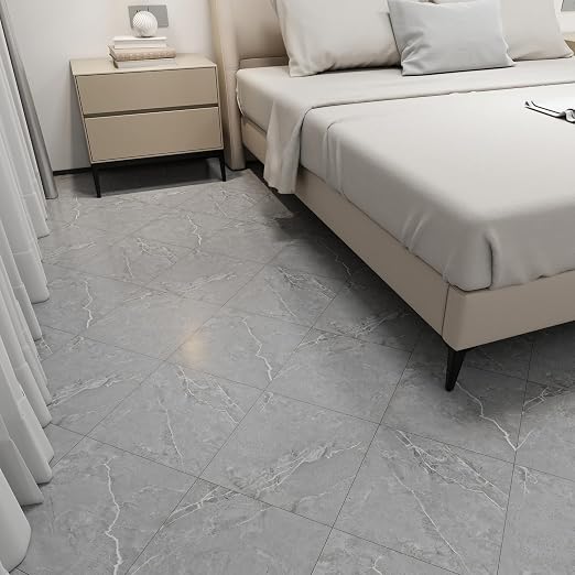 30-Pack 12"x12" Marble Peel and Stick Floor Tiles Waterproof Self Adhesive Vinyl DIY Flooring for Bedroom, Bathroom, Kitchen, RV, Cover 30 Sq. Ft, Grey Marble