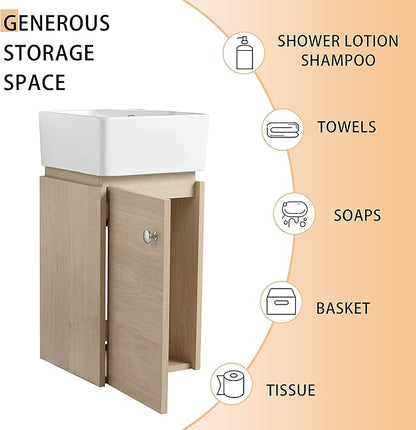 12" Bathroom Vanity with Sink, 12 Inch Floating Bathroom Vanity for Small Space, Modern Bathroom Vanity, Brown Wall Mounted Cabinet Set