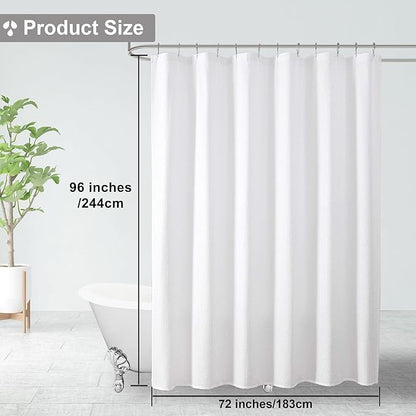 OVZME Berry Extra Long White Shower Curtain 96 Inch Long, 3D Embossed Texture Fabric Bathroom Shower Curtain, Large Hotel Bath Curtain with 12 Holes, Washable Cloth Shower Curtains, 72x96, White