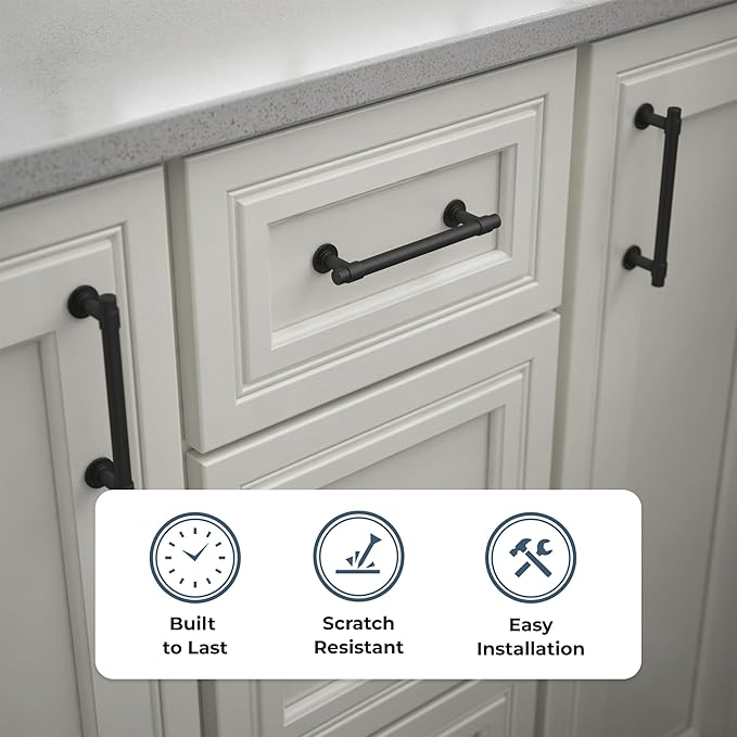 Franklin Brass Francisco (10-Pack) Cabinet Handles 5-1/16" Hole Center Pulls | Matte Black Hardware Kitchen Door, Drawers, Dressers, Furniture P29618Z-FB-B