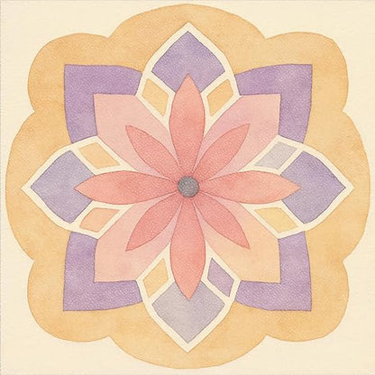 Pastel Mandala Flower Peel and Stick Floor Tiles 12x12 Inch 10PCS | Spring watercolor pastel mandala flower pattern vinyl floor stickers for kitchen bathroom entryway and indoor home decor