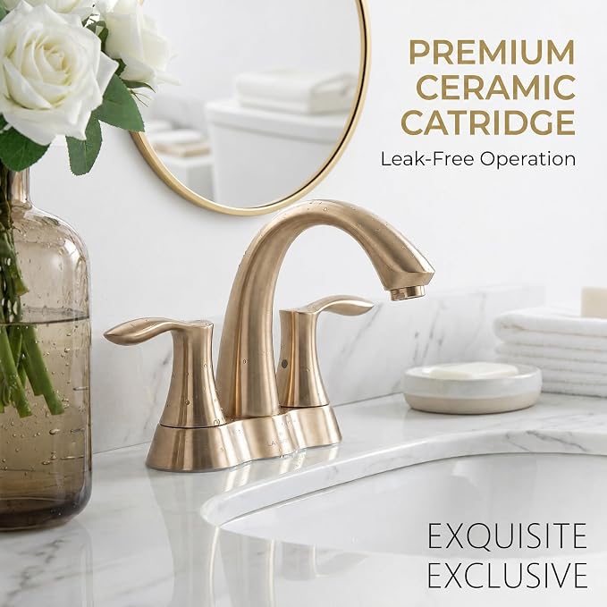 Champagen Gold Bathroom Faucet 3 Hole, 2 Handle Bathroom Sink Faucet, 4 Inch Centerset Bathroom Faucet with Drain Assembly, BF423-CB