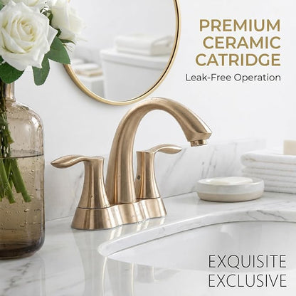 Champagen Gold Bathroom Faucet 3 Hole, 2 Handle Bathroom Sink Faucet, 4 Inch Centerset Bathroom Faucet with Drain Assembly, BF423-CB