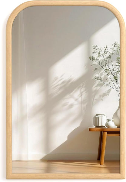 20"x30" Arch Wall Mirror for Wall, Wall Mounted Vanity Mirror for Bedroom, Wood Grain Finish Frame Mirror with Tempered Glass, Vintage Decorative for Bathroom, Entryway, Living Room, Natural