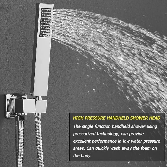 Chrome Shower System with High Pressure 8'' Rainfall Shower Head, Handheld Shower head, Bathroom Luxury Rain Mixer Shower Combo Set Wall Mounted Shower Faucet Rough-in Valve and Trim Kit