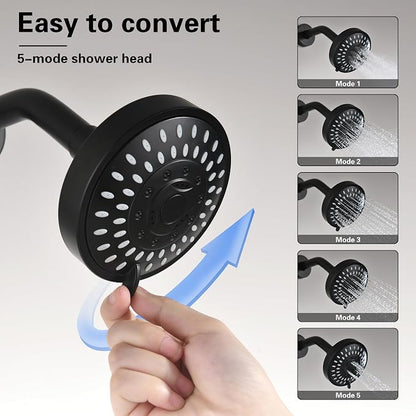3 Handle Tub Shower Faucet Matte Black Shower Tub Faucet Set | 3 Knob Bathtub Shower Faucets Sets Complete for Bathroom Shower Trim Kit with Rough-in Valve