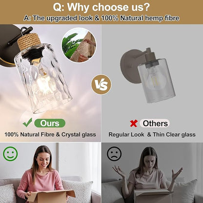 Set of 2 Wall Sconces for Bathroom, Coastal Modern Vanity Lights with Clear Glass Shade, Brown and Gold Bathroom Wall Lamp for Mirror Kitchen Living Room Hallway Cabinet Porch