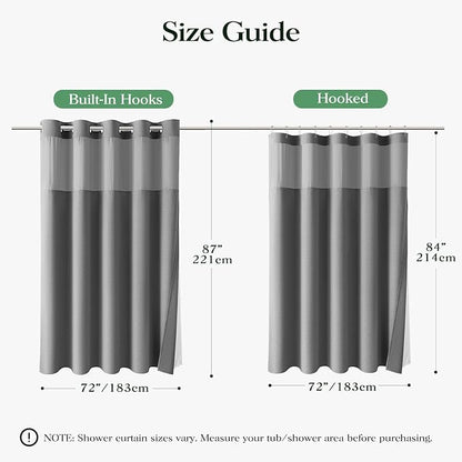 Grey Hook Free Waffle Shower Curtain & Snap-in Fabric Liner,72x87 | Less Time to install, 3 in 1 Fabric Shower Curtain and Liner Set with Magnets, Extra Long, Shower Curtains for Bathroom