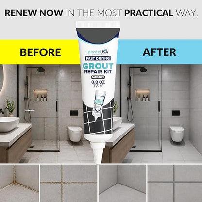 Premixed Tile Grout Repair - Dark Gray 2-Pack (17.6oz/500g) | Acrylic sanded formula, for bathroom shower kitchen tile, water-resistant, 24-hour cure, 58 sq ft, value 2-pack