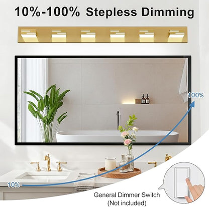 LED Modern Bathroom Vanity Light Fixtures, 6-Light 40-inch Dimmable Gold Vanity Lights for Bathroom Lighting Fixtures Over Mirror, with 350° Rotatable Heads (Cool White 6000K)
