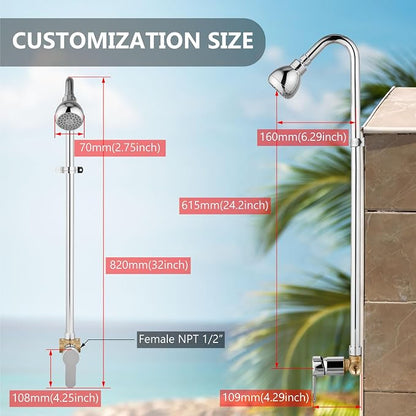 Outdoor Shower Kit,Outside Shower with Single Handle,Polish Chrome | Hot and Cold Outdoor Shower Fixtures,Stainless Steel,with Rotatable Shower Head,Easy Installation