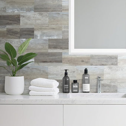 AULIGET 20-Piece Peel and Stick Backsplash Wall Tiles, 6" x 12" Vintage Wood PVC Faux Stone Stick on Tiles for Backsplash Kitchen
