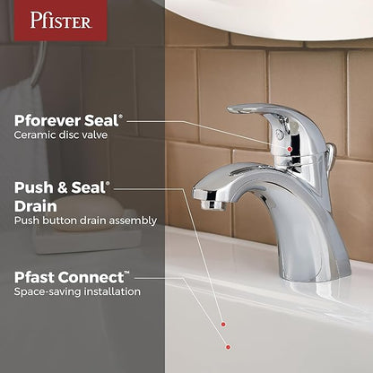 Pfister Parisa Bathroom Sink Faucet, Single Control, 1-Handle, Single Hole, Polished Chrome Finish, LF042PRCC