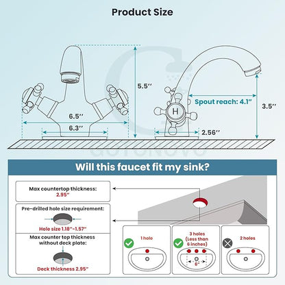 gotonovo Bathroom Sink Faucet Single Hole Double Cross Handle Knobs Lavatory Vessel Sink Mixer Tap Bathroom Faucet with Pop up Drain and Deck Cover Plate Antique Brass