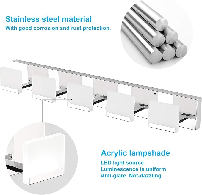 Ralbay LED Modern Bathroom Vanity Lights 5 Lights Acrylic Stainless Steel Bathroom Wall Light Fixture