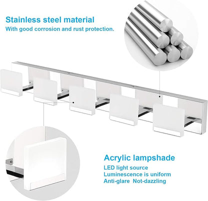 Ralbay LED Modern Bathroom Vanity Lights 5 Lights Acrylic Stainless Steel Bathroom Wall Light Fixture
