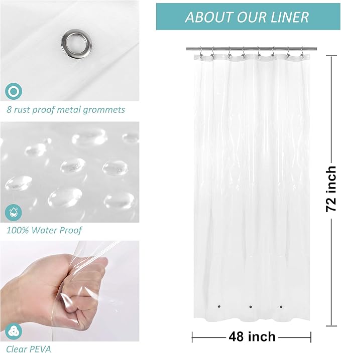 48x72 Stall Size Shower Curtain Liner Clear | 3 Bottom Magnets,8 Rustproof Grommets,Water Proof Heavy Duty PEVA,48W x 72H for Shower Stall Narrow Width