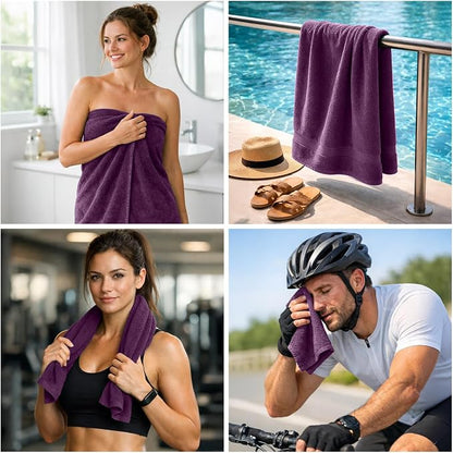 DAN RIVER 8 Piece Luxury Bath Towels for Bathroom, Towel Set, Purple | 2 Bath towels, 2 Hand towels, and 4 Wash Cloths, 600 GSM 100% Ring Spun Cotton, Highly Absorbent, Gym, Hotel, guest, and Spa