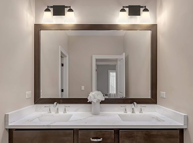 JONATHAN Y 15" Oil Rubbed Bronze Modern Cottage LED Vanity Light Wall Sconce, Farmhouse Wall Lamp for Bathroom Mirror Kitchen, White Glass Shade, LED Bulb Included (JYL7523A)