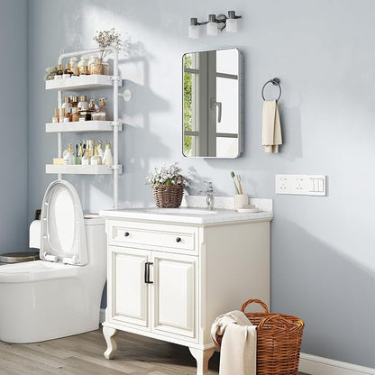 20x28 in Bathroom Medicine Cabinet with Mirror, Matte Silver | Fully Assembled; Recessed or Surface Wall Mount; Metal Cabinet with Tempered Glass Mirror and Two Adjustable Glass Shelves