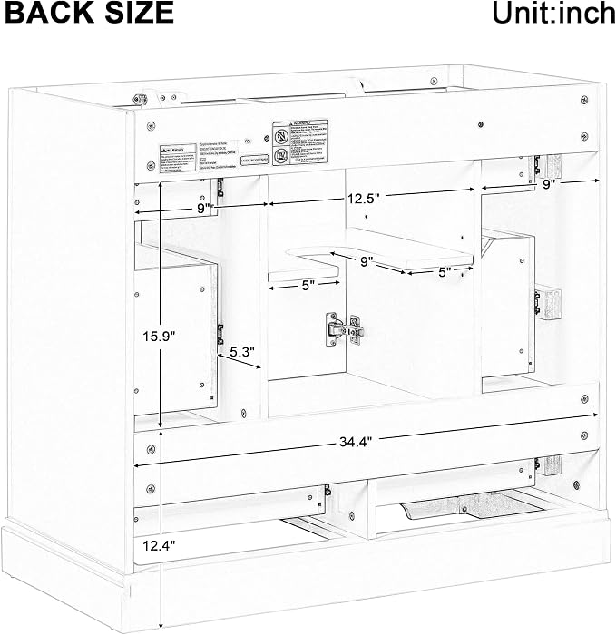 36" Bathroom Vanity Without Top Sink,6-Drawer Freestanding Cabinet Base with Multi-Functional Divider & Adjustable Shelf,Solid Wood MDF Vanity Only, Water Resistant,Grey