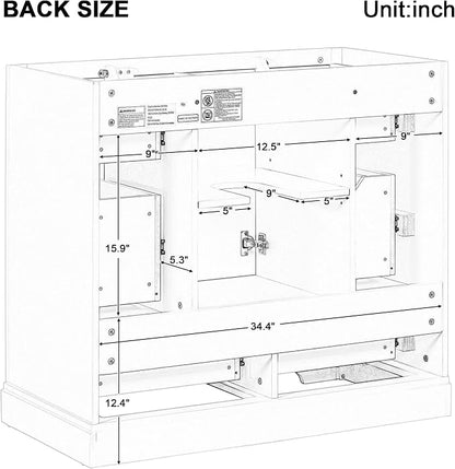 36" Bathroom Vanity Without Top Sink,6-Drawer Freestanding Cabinet Base with Multi-Functional Divider & Adjustable Shelf,Solid Wood MDF Vanity Only, Water Resistant,Grey
