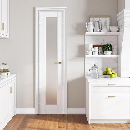 SMARTSTANDARD 18" x 80" Slab Door, Solid Core Frosted Glass Pantry Door | Pre-Assembled Interior Door without Hardware Kit for Pantry, Pocket, White Primed, Paintable Surface