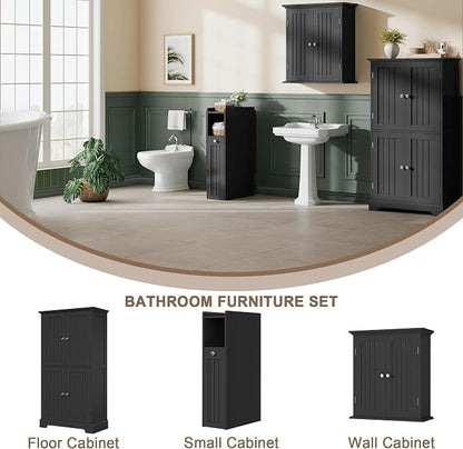 ChooChoo Slim Bathroom Storage Cabinet with Slide Out Drawers | Narrow Storage Organizer with Hidden Storage, Freestanding Toilet Paper Holder, Bathroom Cabinet for Small Places, Black