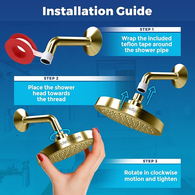 CircleSplash Shower Head - High Pressure 2.5 GPM - Gold | Anti-clog silicone nozzles, removable restrictor, easy-clean fixed replacement