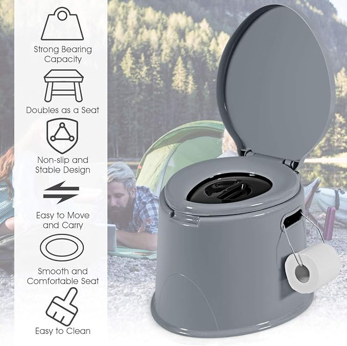 Giantex Portable Travel Toilet with Detachable Inner Bucket and Removable Paper Holder, Lightweight Outdoor & Indoor Toilet for Camping, Hiking, RV, Boating and Trip, Porta Potty