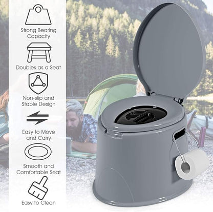 Giantex Portable Travel Toilet with Detachable Inner Bucket and Removable Paper Holder, Lightweight Outdoor & Indoor Toilet for Camping, Hiking, RV, Boating and Trip, Porta Potty