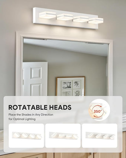 VONLUCE LED Modern Bathroom Vanity Light Fixture, Matte White | 26'', 4-Light, 3CCT, 360° Rotate, High CRI, Flicker-free, Dimmable, Memory Function, Waterproof IP44, Easy Installation